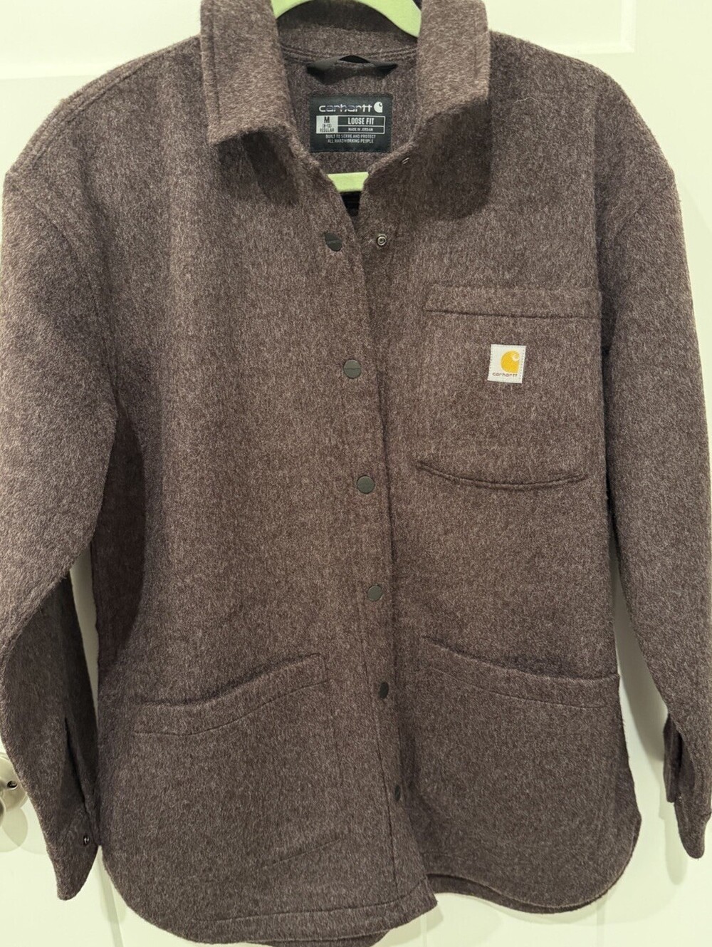 Carhartt Womens Medium Loose Fit Fleece Shacket Jacket Brown Snap Overshirt M - Picture 2 of 7